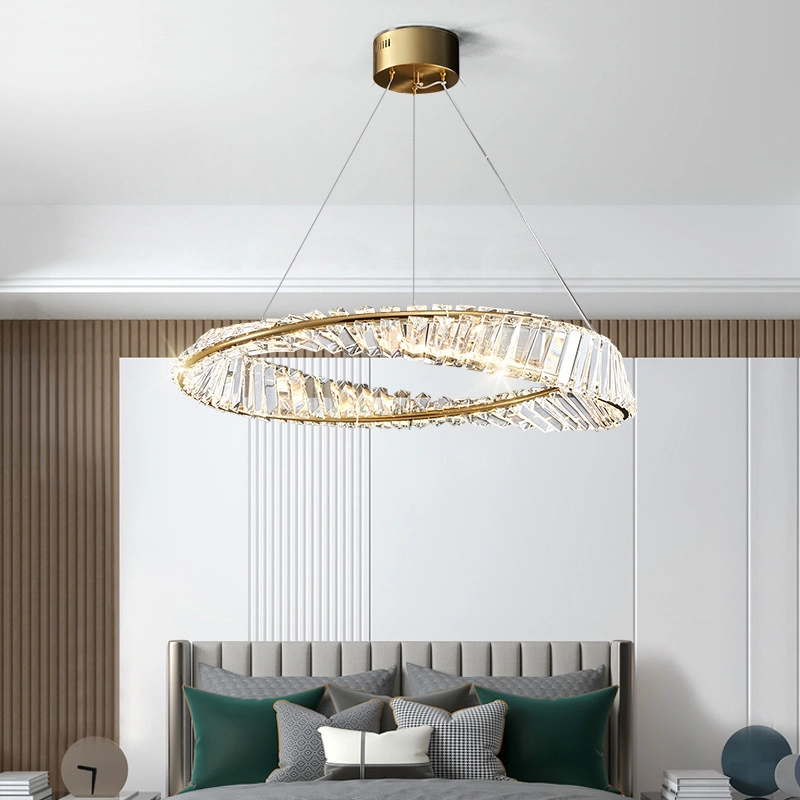 Light Luxury Living Room Round Crystal American Ring Lamp Simple Modern Bedroom Dining Room LED Circle Chandelier