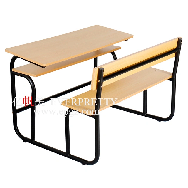 School Classroom Furniture Student Metal Fixed Double Table and Chair Set