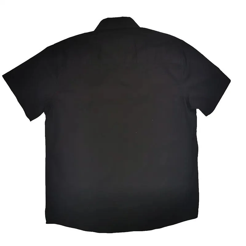 New Arrival Men 100% Cotton Casual Woven Yarn Dyed Short Sleeve Black Shirt