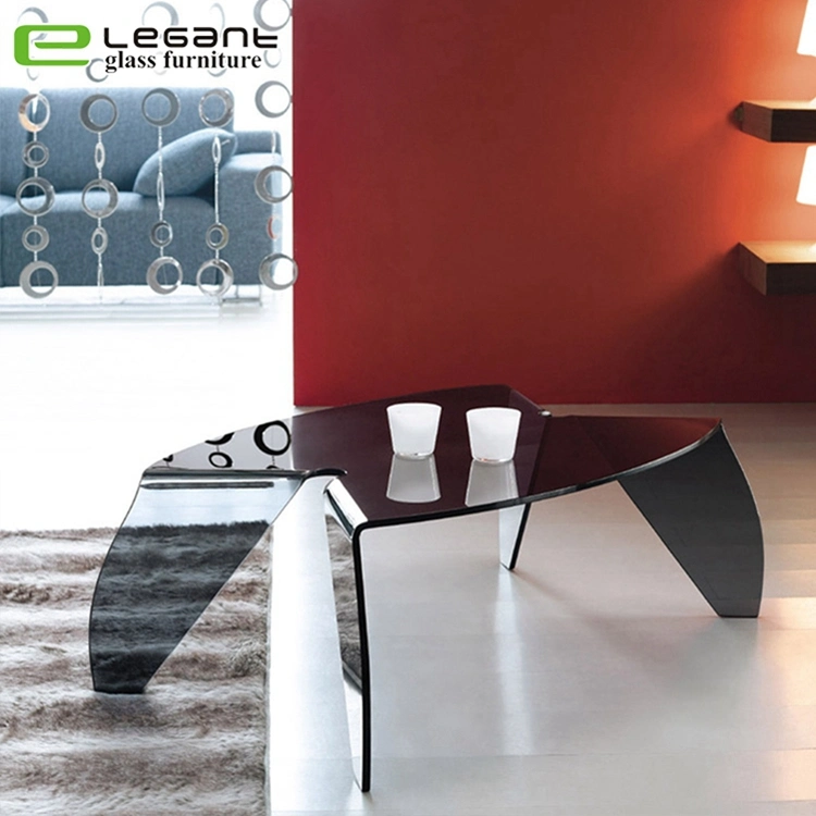 Round Corner Bent Glass Coffee Table with Beveled Edge