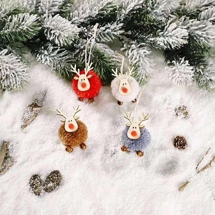 Plush Elk Christmas Gift Wooden Craft Xmas Tree Ornaments Decors Pendant New Year 2023 Party Decorations for Home