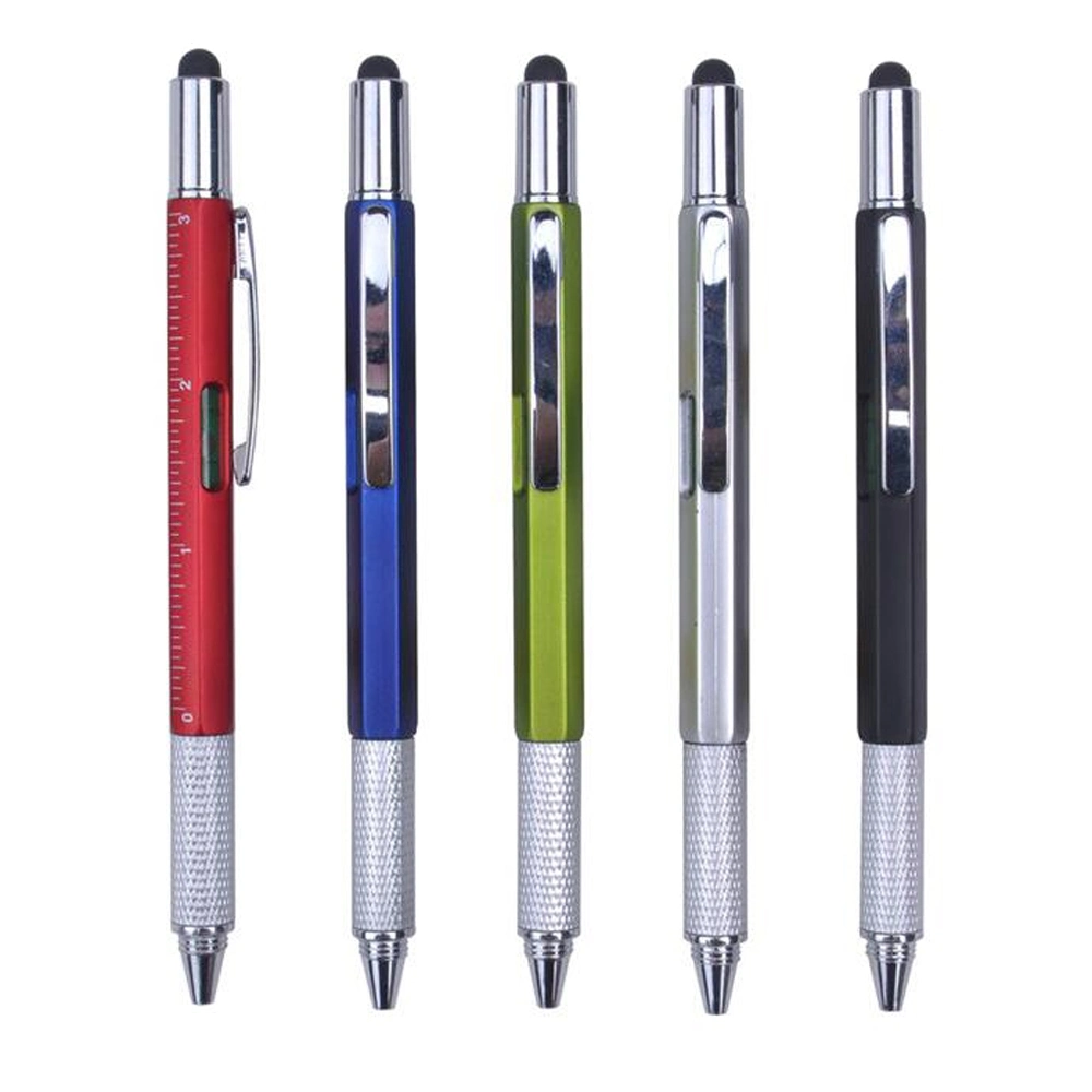 Outil polyvalent Stylet 6 en 1 stylo prérempli Multitool Stylo à bille, stylet, règle, tournevis, jauge de niveau