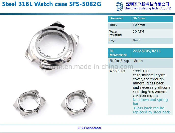 Round Stainless Steel Watch Case with Sapphire Case