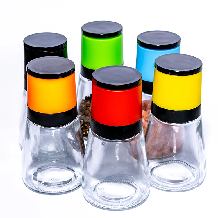 160ml 180ml Glass Salt Pepper Mill Shaker Manual Spice Grinder Set with Plastic Grinding Cap