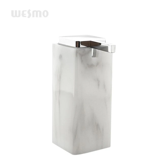 Square Polyresin Bathroom Accessory Set with a Movable Plastic Bottle Inside