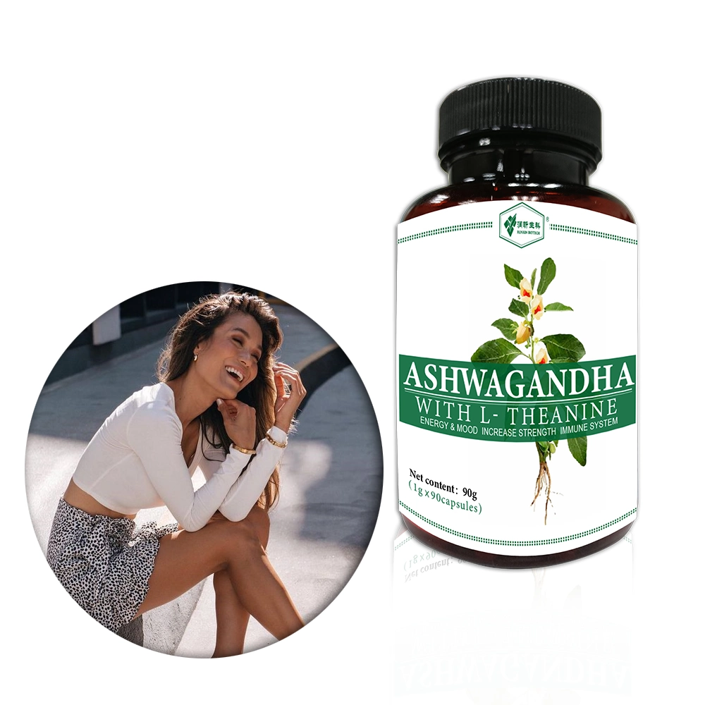 Alivio de tensiones de etiqueta privada Ashwagandha Extracto con L-Theanine Capsulas Complemento alimenticio