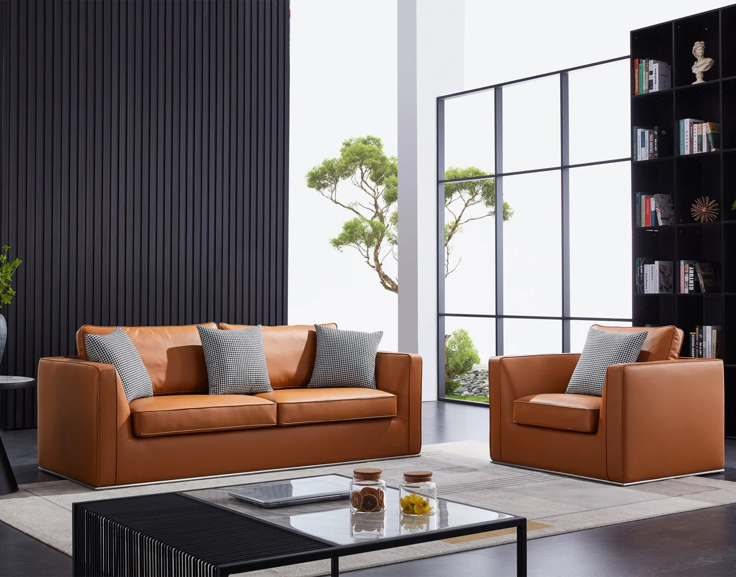 Zode Modern Home/Living Room/Office Furniture Good Price Three Seater Small Sectional PU Leather Sofa