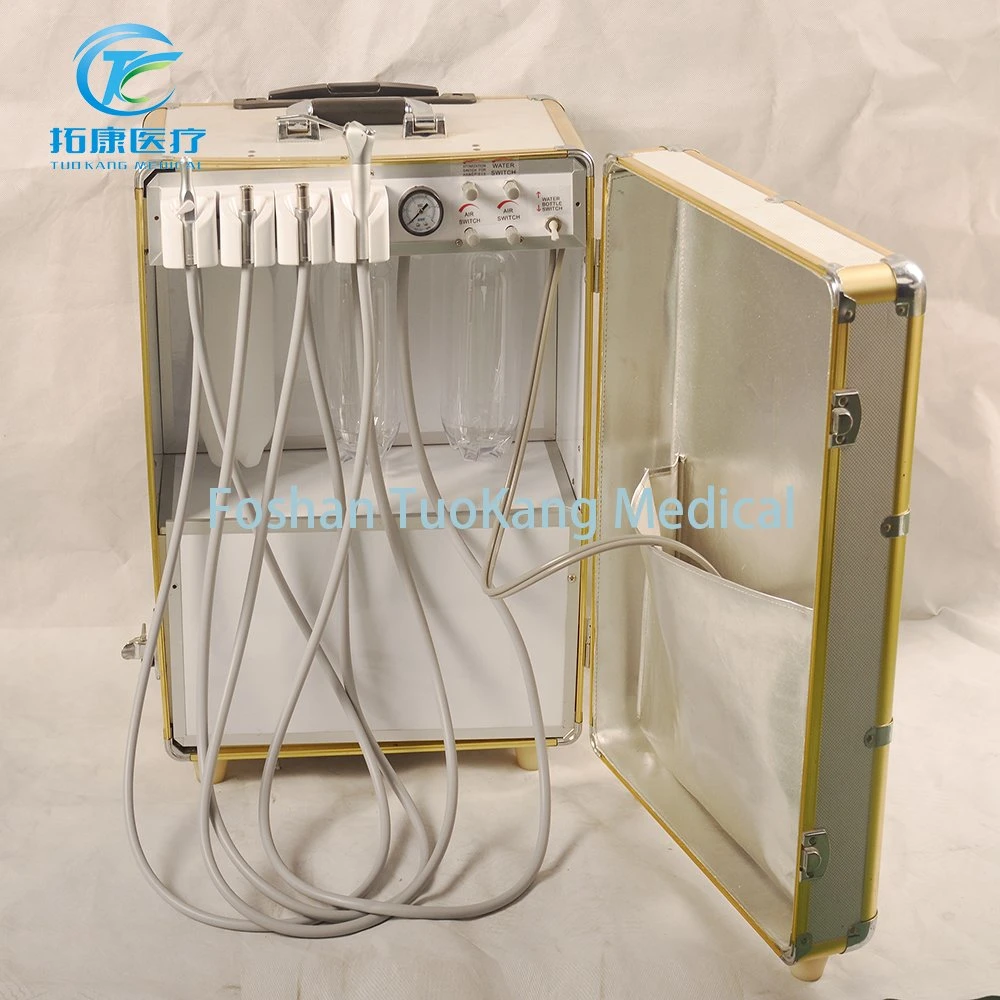 Dental Portable Mobile Delivery Suitcase Unit Self-Contained Air Compressor and Pneumatic Controlled Foot Pedal for Sale