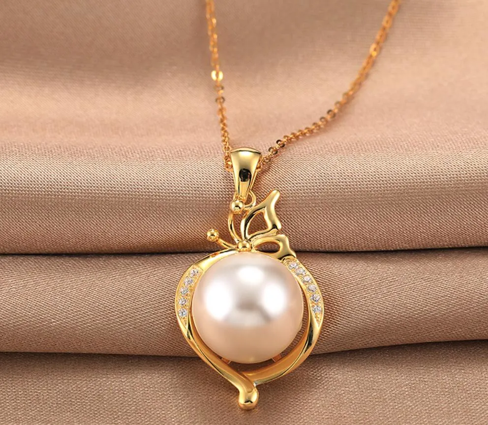 Necklace Fashion Jewelry with Rose Pearl Gold Pendant