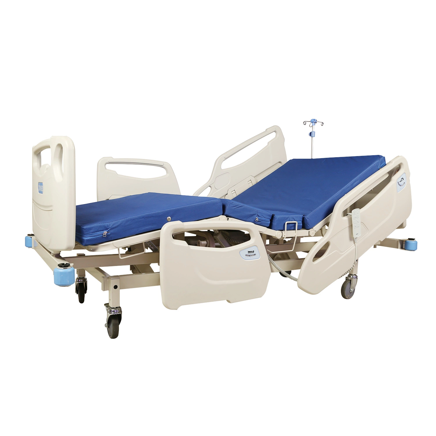 Four Wheels Electric Hospital Care Patient Bed with Guardrail Headboard