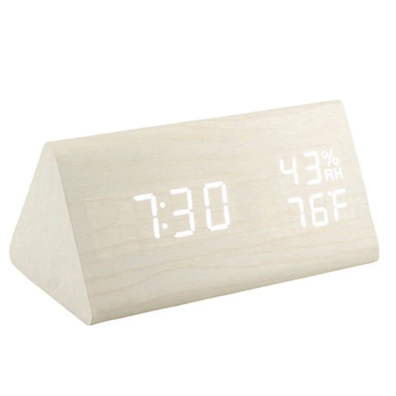 Moderna mesa de Triángulo electrónico de sobremesa multifuncional alarma digital LED de madera Reloj