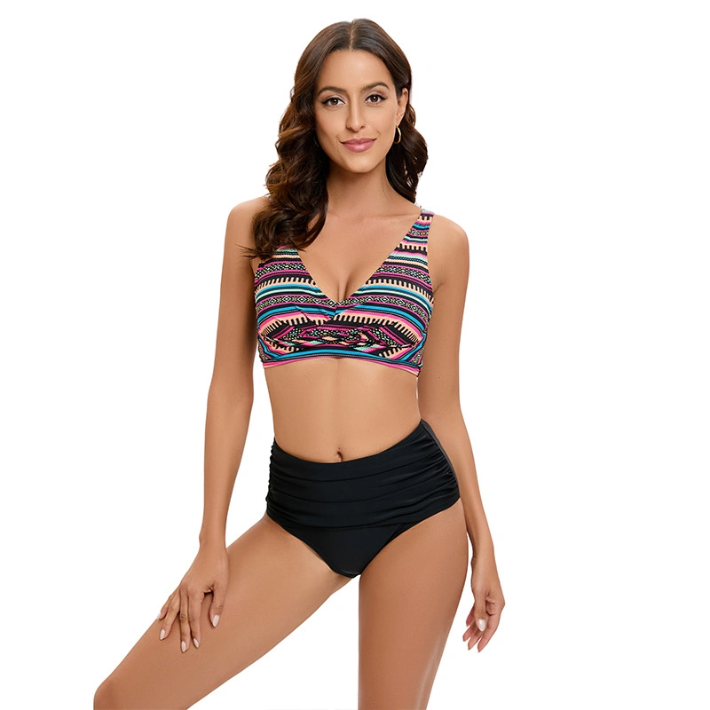 High Waisted Tummy Control Bikini Crop Top Brazilian Swimsuit Set 2 Piece