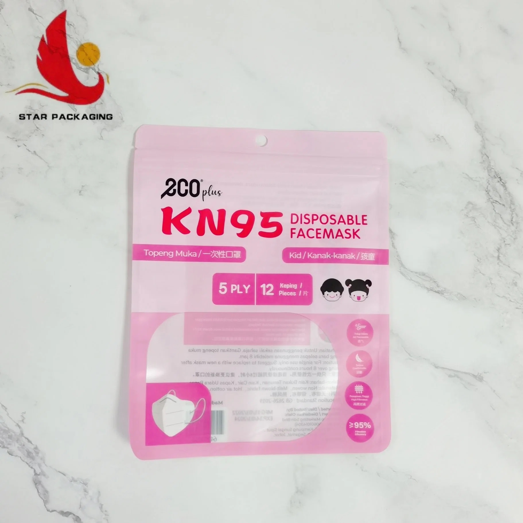 Customized N95 N94 Disposable Medical Mask Packing Zipper Bag