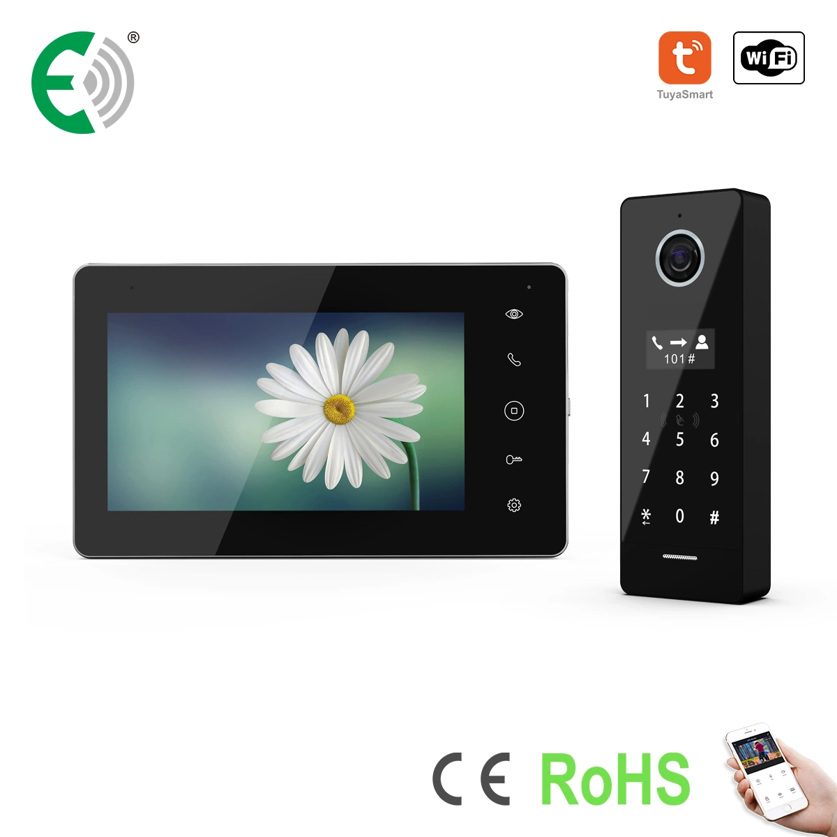 2 Wire IP&WiFi Video Doorphone with Touch Screen Human Detection Remote Unlock with Tuya APP Set