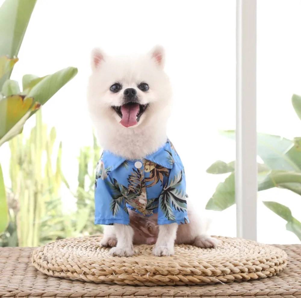 Cool Summer T-Shirts Hawaii Style Floral Dog Shirt Hawaiian Printed Dog Clothes with Wedding Tie