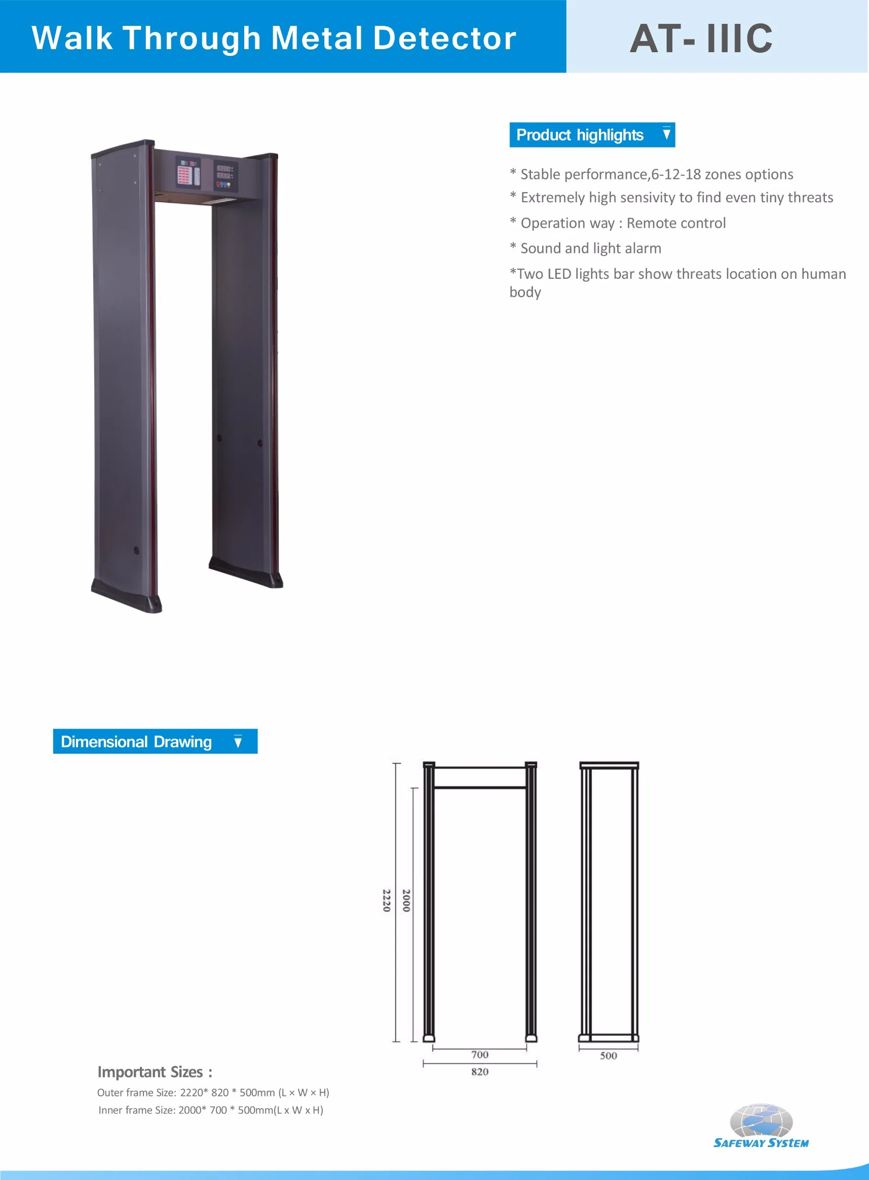 2017 Venta caliente Detector de Metales de seguridad de caminar a través de la puerta de escáner para el control de