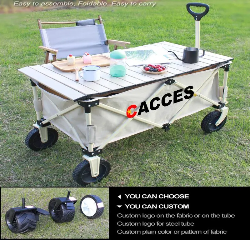 Utilitaire de plein air Wagon,l'acier,solide chariot pliant chariot,AJUSTABLE Poignée escamotable&amp;chiffon lavable&amp;table à rouleaux 80/100du frein de stationnement kg Capacité de l'utilitaire de jardin Panier