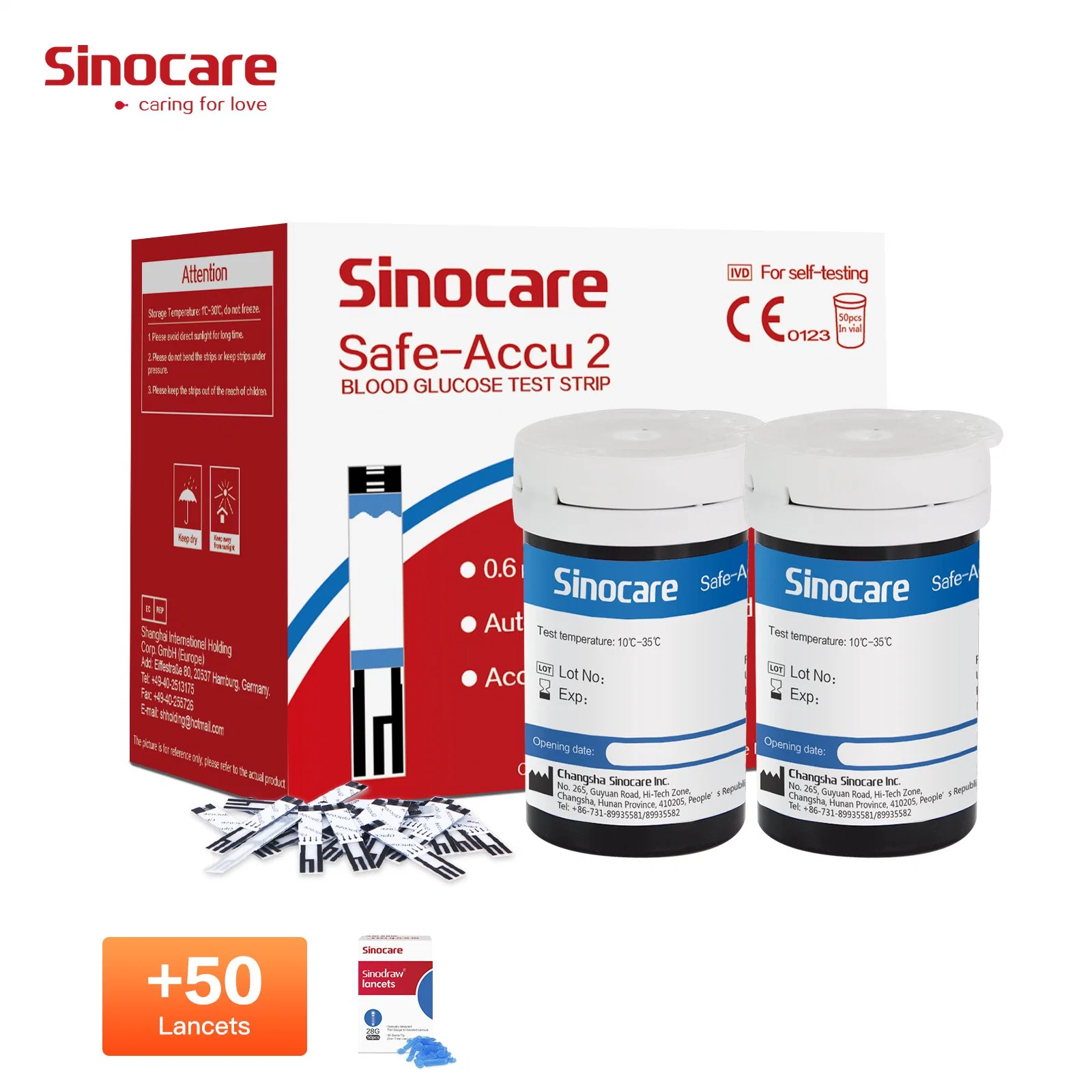 Sinocare Portable Code Free Digital Glucometer Kit Blood Smart Sugar Level Monitor Glucose Meter for Home Hospital