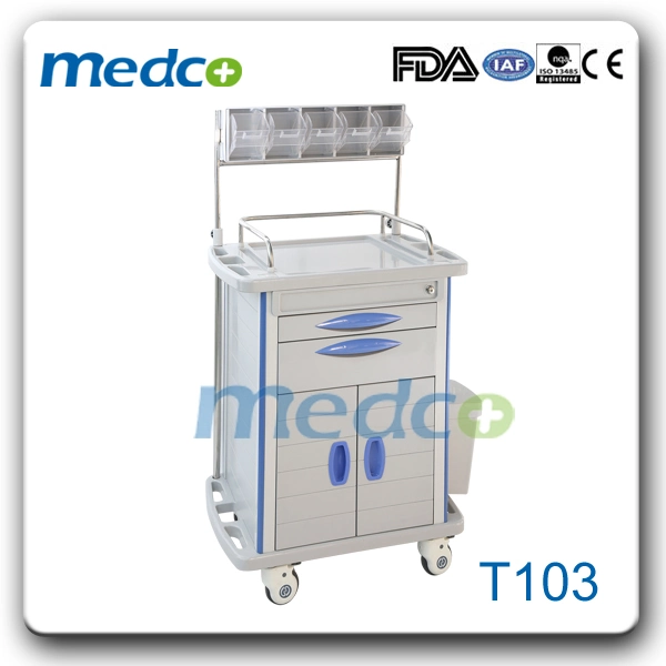 Medical ABS Plastic Anesthesia Hospital Hand Trolley with Grid