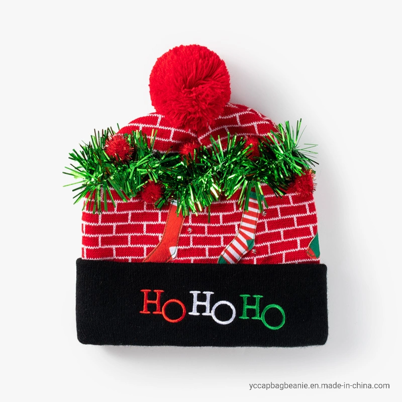 Customized Christmas Decoration Holiday Celebration LED Lighting to Keep Warm Knitted Beanie