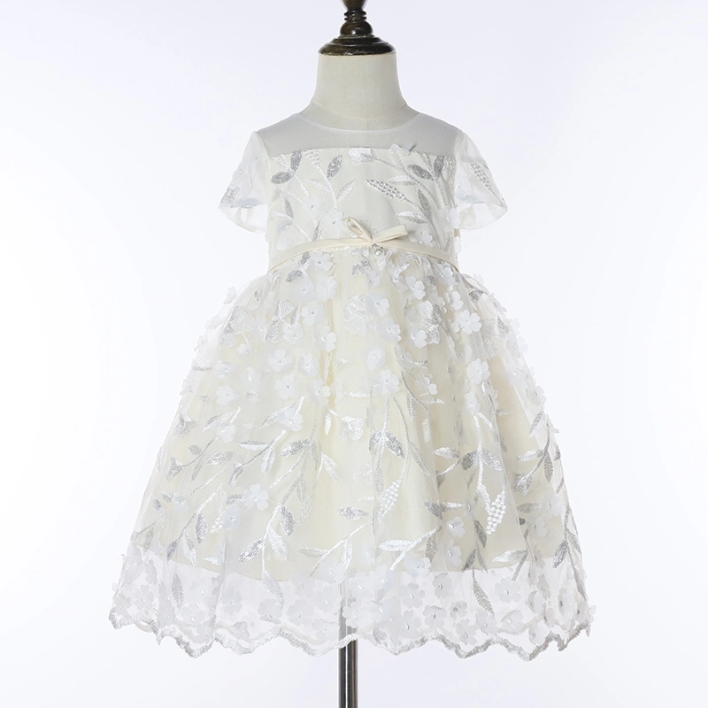 Vêtements de mode d'enfants See-Through Kids usure formelle robes fille fleur blanche bon marché