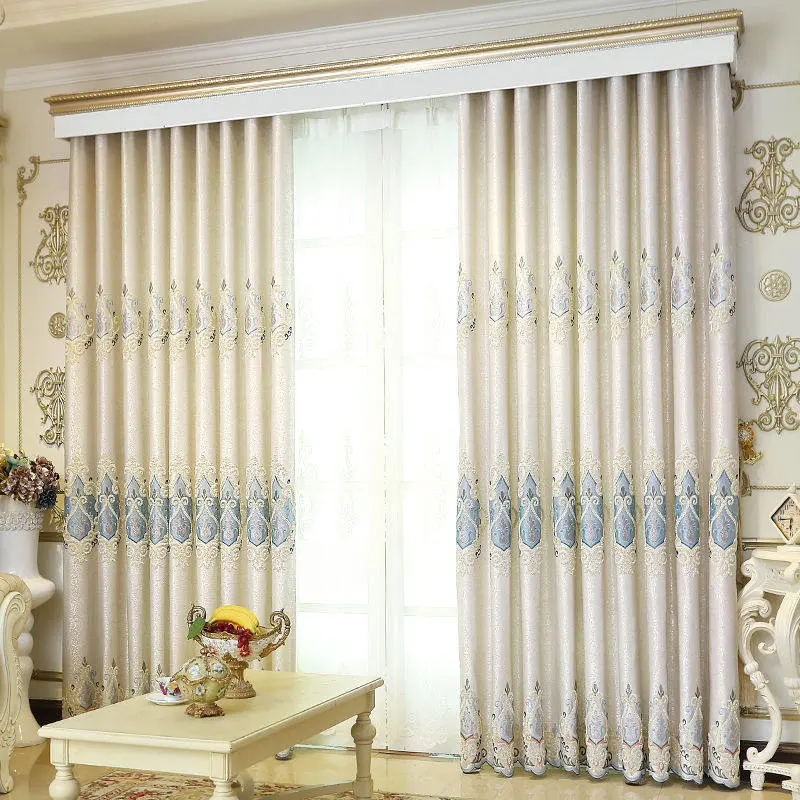 Fabric Supplier Luxury Fireproof Embroidery Jacquard Blackout Curtains Fabric Designs for Living Room
