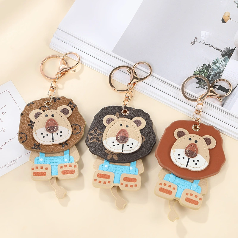 Cute Rocking Lion Pendant Car Keychain Leather Doll Gift