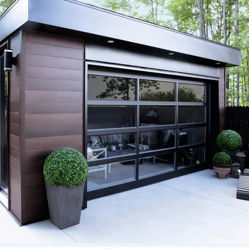 Portes basculantes de bonne qualité, garage en coupe avec vitrage transparent Portes avec moteur