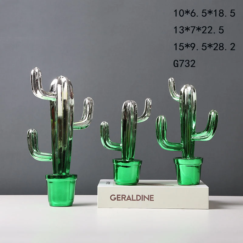 Electroplating Cactus Handmade Resin Crafts for Home and Office Decoration