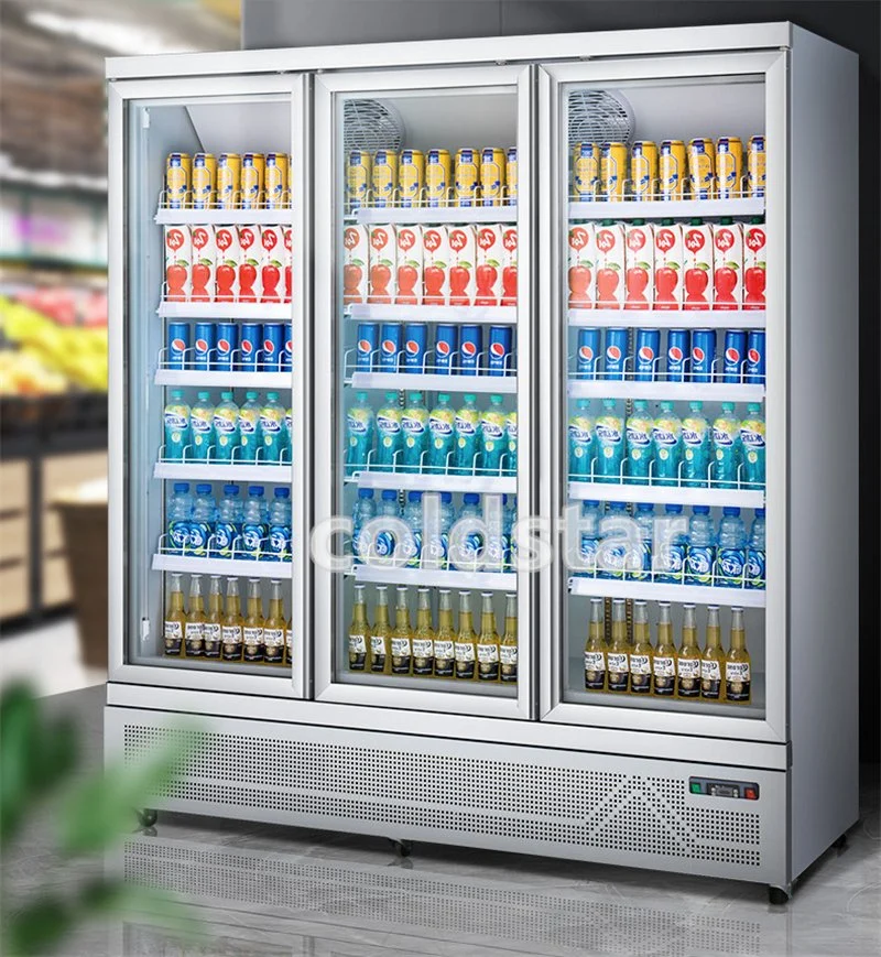 Vertical Freezer Glass Door Ice Cream Display Refrigerators and Freezers in Retail Supermarket