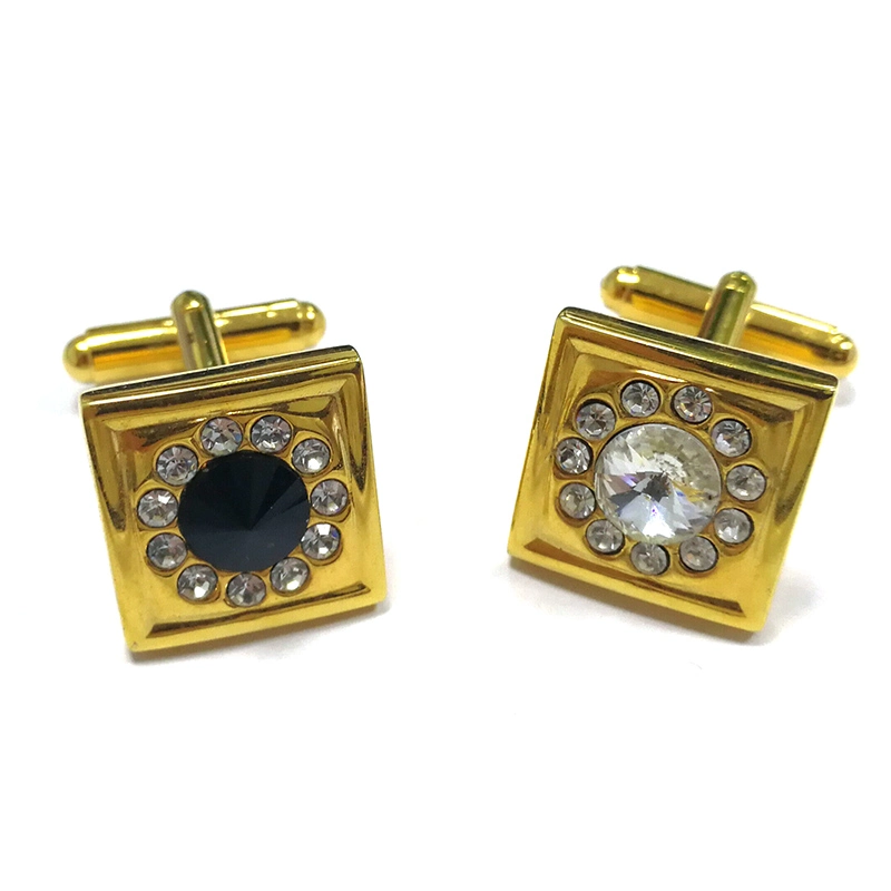 Usine fait sur mesure mode Métal hommes accessoire Fabricant personnalisé Rhinestone Attache de décoration de poignet pistolet carré de Bespoke en acier inoxydable noir Cufflink