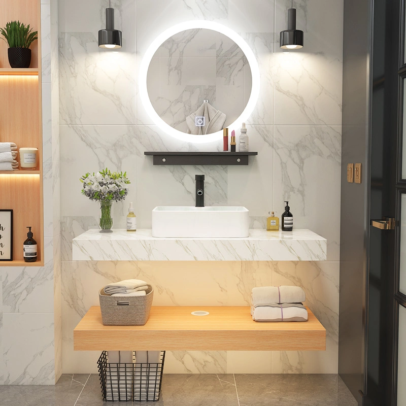 Marble foi bacia banheiro vaidade com luzes artificial Stone Cabinet