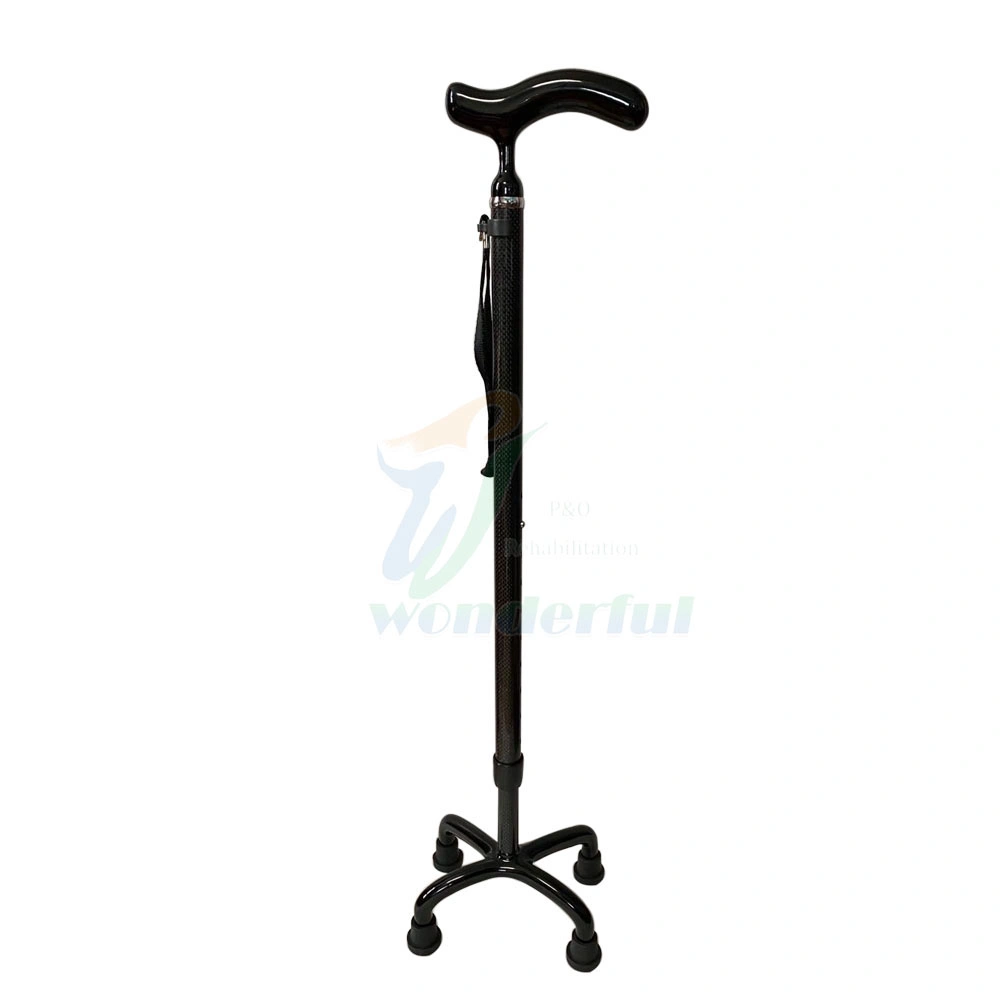 Rehabilitation Device Adjustable Height Carbon Fiber Four Jaws Telescopic Elder Walking Stick