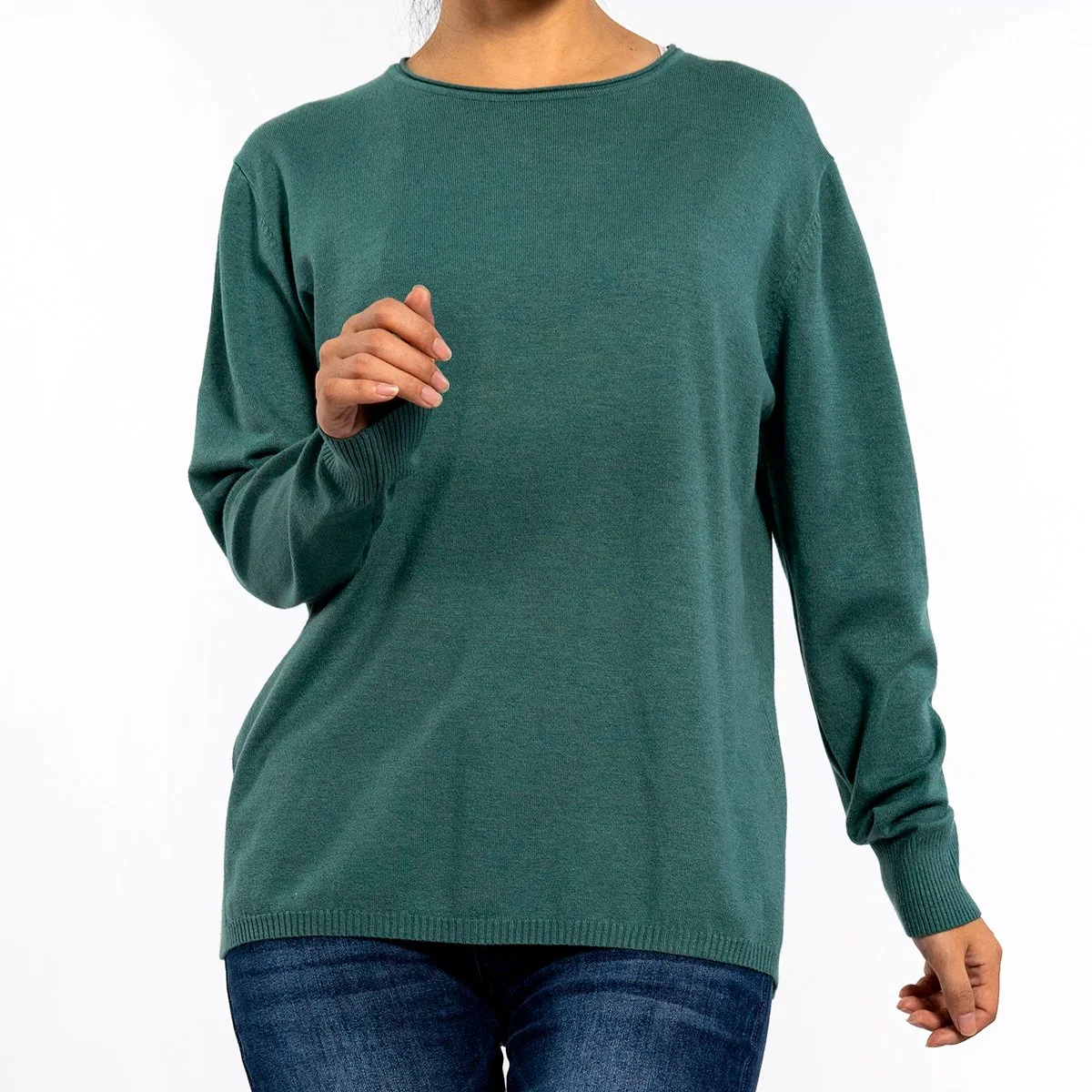 Women's Round Neck Basic Bottoming Dyeing Long Sleeve Pullover Green Knit Sweater