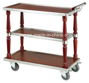 Three Layers Stainless Steel Liquor Trolley Wine Cart with Wooden Fw-112