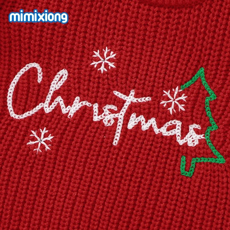 Mimixiong Weihnachten Stickerei Baby Pullover Unisex Langarm Strickpullover Babykleidung