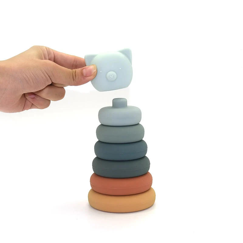 Baby Toys silicona arco iris Stacking anillo Torre bloques de juego bebé Montessori