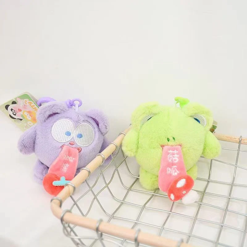 Cartoon Long Tongue Funny Monster Plush Pendant Cute Bear Keychain Student Backpack Accessories Gift