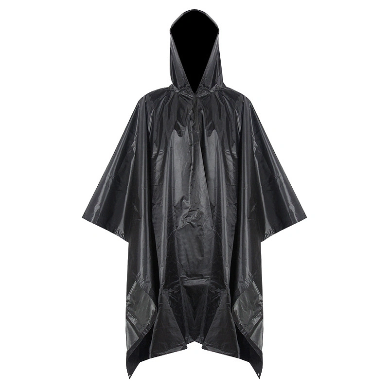 Outdoor-Produkte drei in einem Camouflage Regenmantel Wasserdicht Sporting gut Militär Tarnmuster Poncho Erwachsene Schwarz Regenmantel