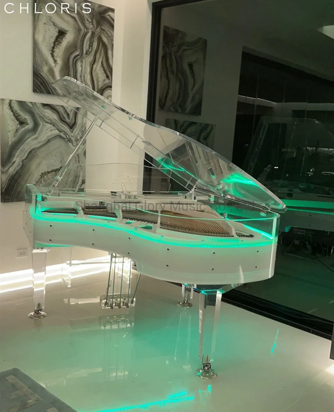 Mobiliário de luxo Piano de Cauda em acrílico transparente de cor vermelha para decoração