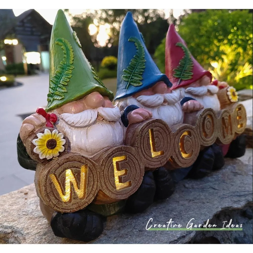 Resin Gnome Garden Statue Weather Resistant and UV-Treated Cute Three Gnome Decor for Lawn or Patio Bl19997