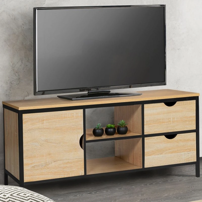 Industrial Style Einfache Stahl-Holz kombiniert TV-Schrank mit doppelten Schubladen 0384