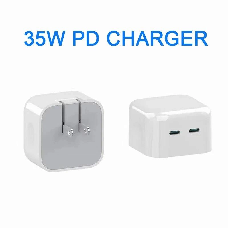 Customized Dual USB-C Port 35W Compact Us Plug Power Adapter for Phone 14 13 12 11 Por Max Fast Charger