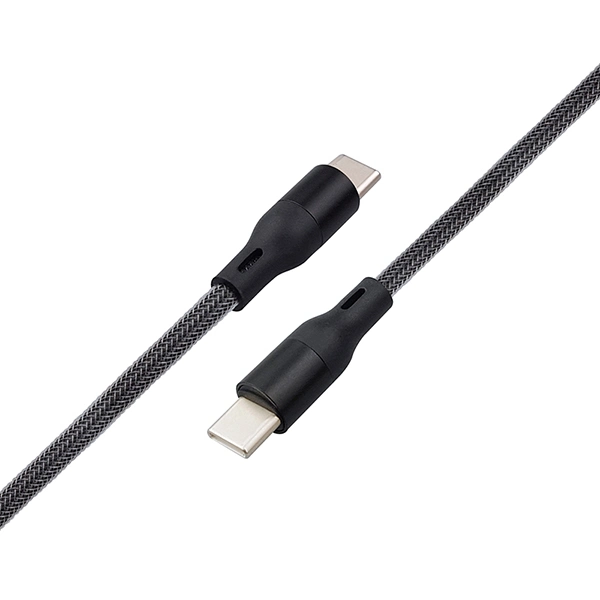 كبل USB C إلى USB C للبيع الساخن، 1 م أسود كابل شاحن الهاتف المحمول من النوع C المزود بمكابح