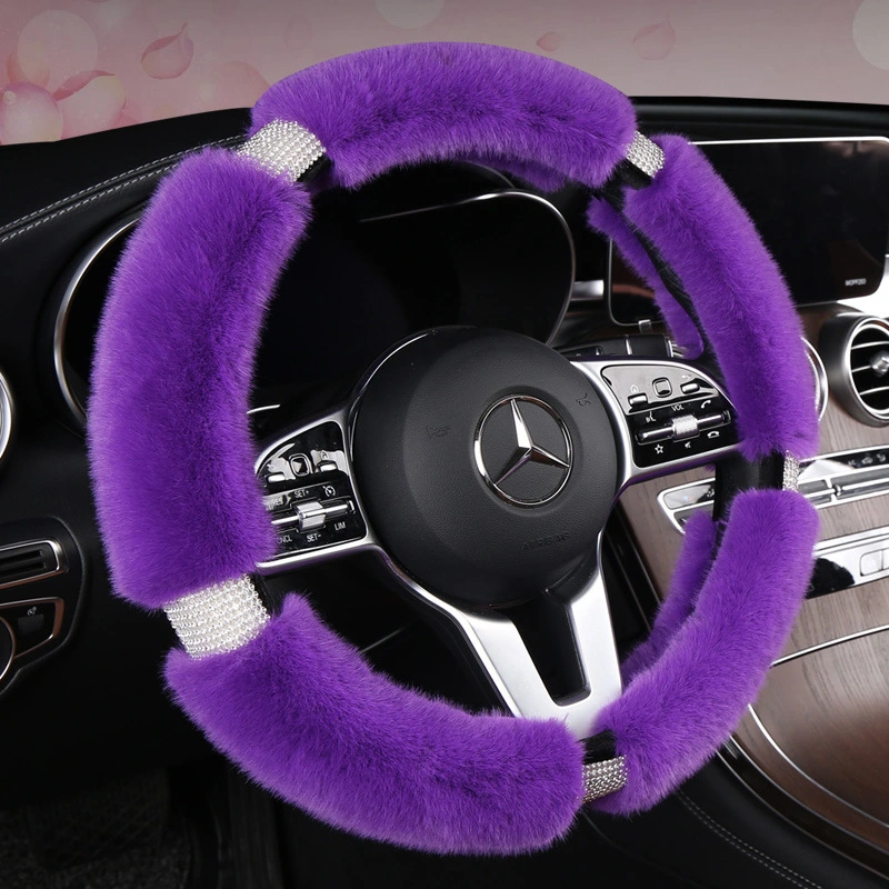 Luxury Style Faux Animal Fleece with Diamond Steering Wheel Cover