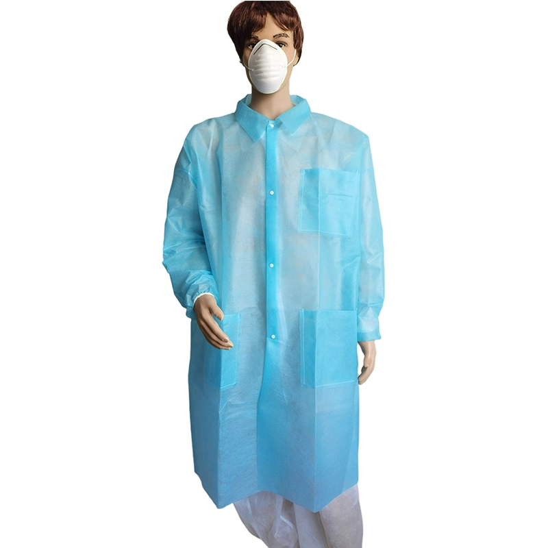 Disposable Visotor Coat Nonwoven Lab Coat with Pockets