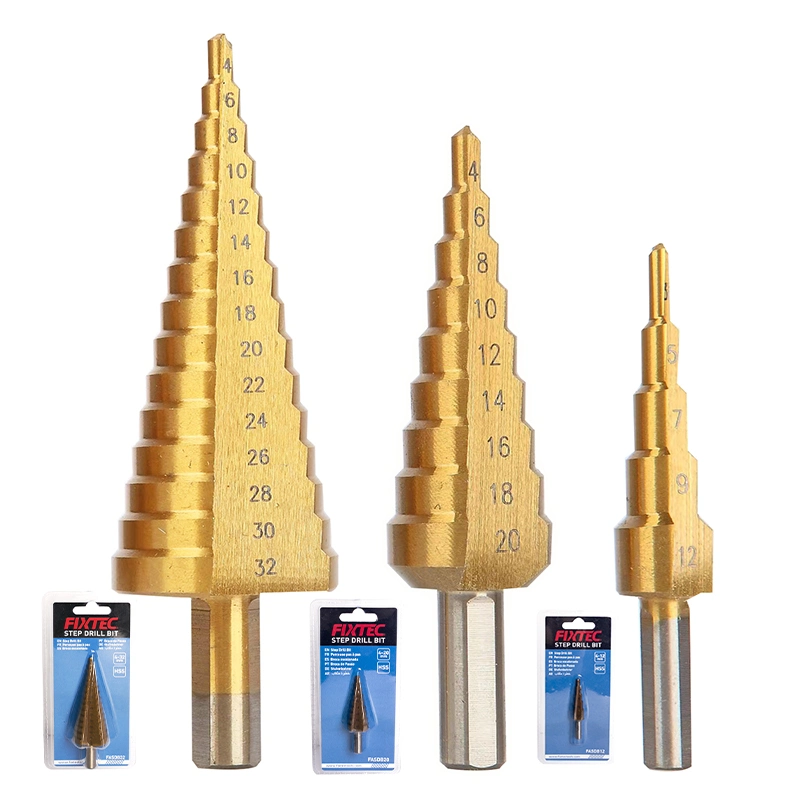 Fixtec Factory Wholesale/Supplier Custom Step Down Cone Titanium Stepped Drill Bit 4-12mm 4-20mm 4-32mm for Metal and Wood