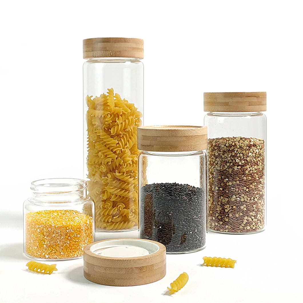 Borosilicate Kitchen Food Storage Containers Wholesale/Supplier Various Sizes Premium Glass Storage Jars with Bamboo Lids