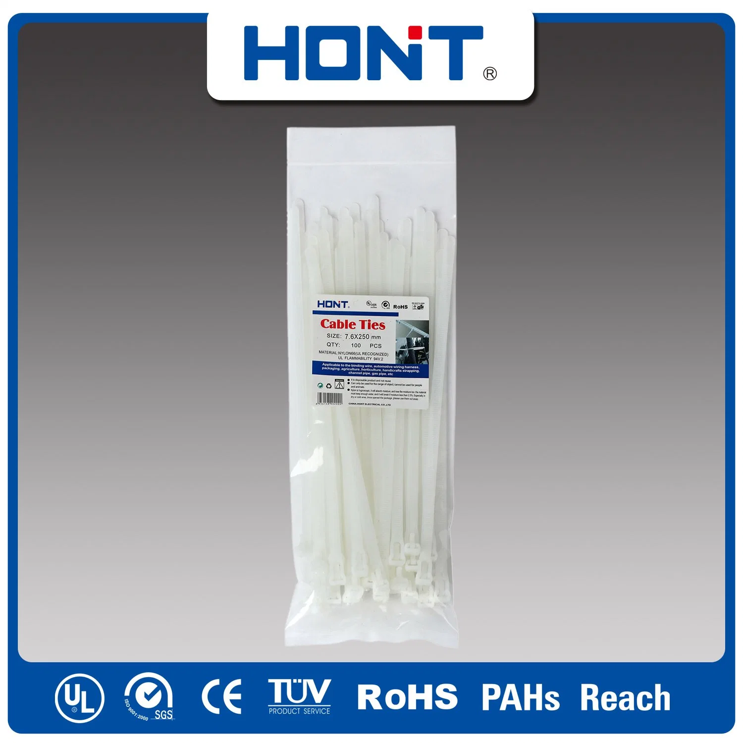 CE Approved UL Hont Plastic Bag + Sticker Exporting Carton/Tray Reusable Cable Ties