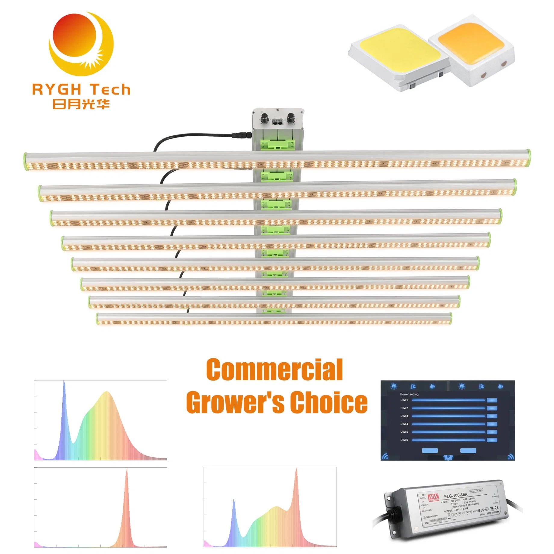 800W Cultivo vertical de control inteligente de amplio espectro de luz LED ajustable araña crezca para las plantas de interior